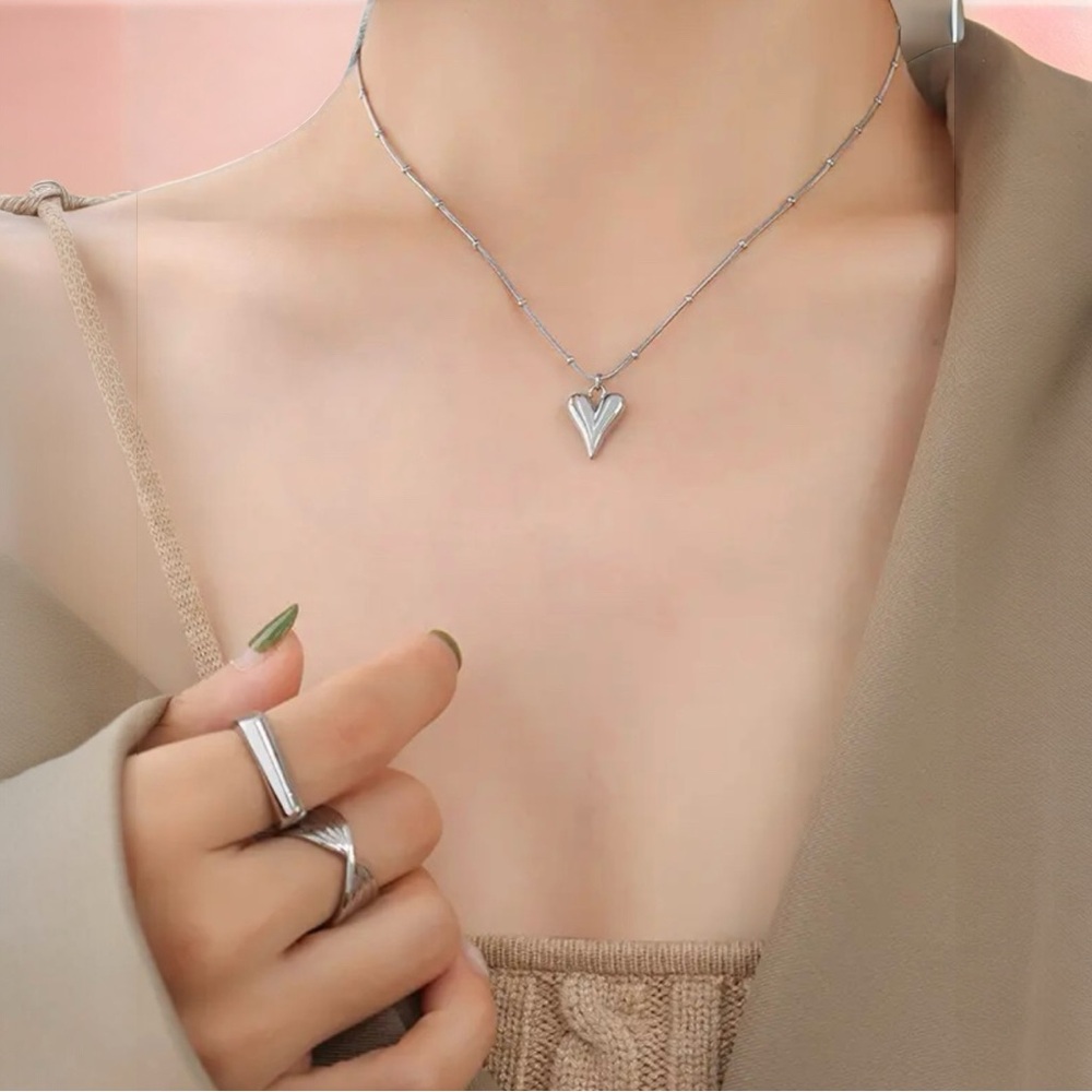 2 in Pkg. Silver Vintage Heart Pendant Round Snake Chain Necklace’s